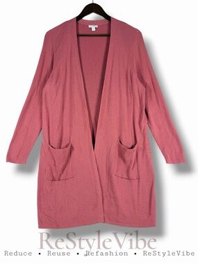 J JILL Women’s Size L Sweater Cardigan Longline Knit Pink Open Front Style